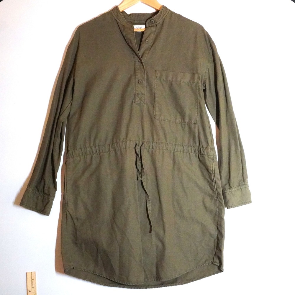 Aritzia Wilfred Olive Green Cotton Linen Drawstring Utility Shirt Dress S Gorp